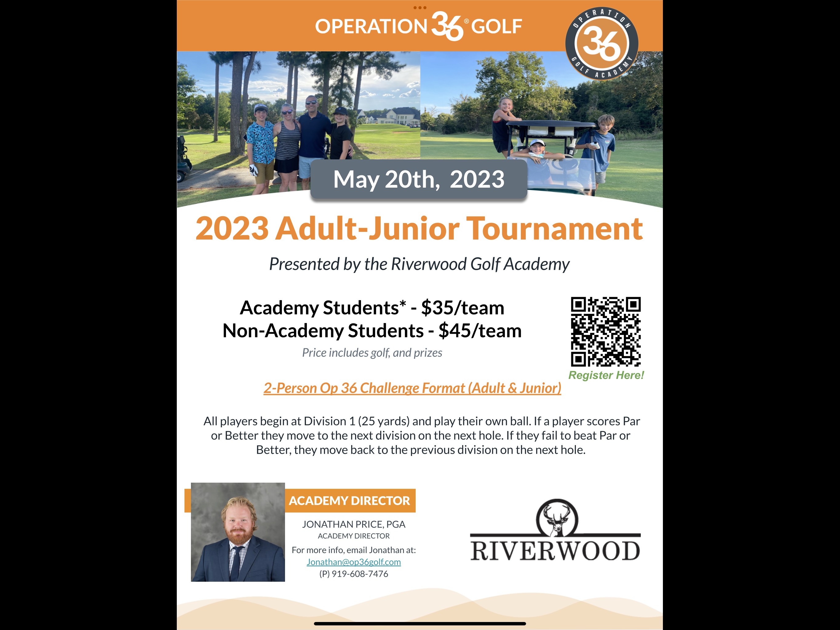 Adult Junior Golf Event next Saturday 5/20 at Riverwood Fred Smith