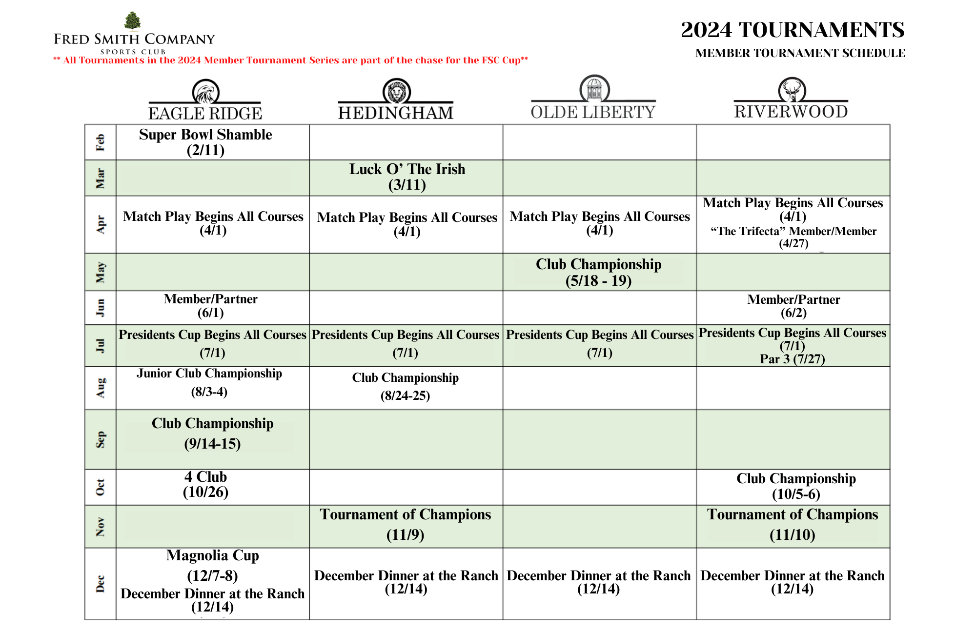 2024 Member Tournament Schedule Fred Smith Company Sports Club